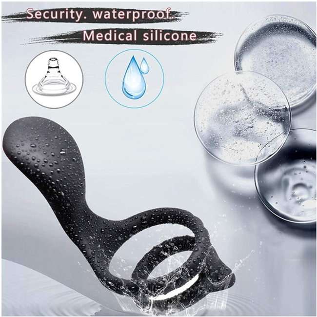 Wibrator nakładkowy, podwójny ring erekcyjny na penisa, silikon