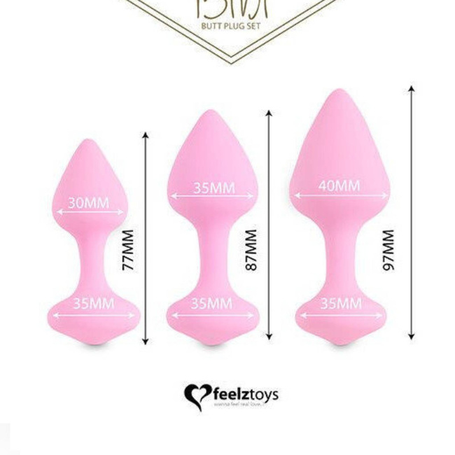 Zestaw 3 różowych korków analnych w różnych rozmiarach