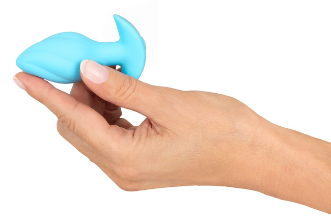 Wibrujący pieszczoch analny Cuties. Rowkowany, o zmiennej grubości, , kolor niebieski silikon