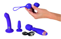 Zestaw startowy dla kobiet , 4 elementy: masażer z wibracjami, plug anal, kulki waginalne i dildo z przyssawką