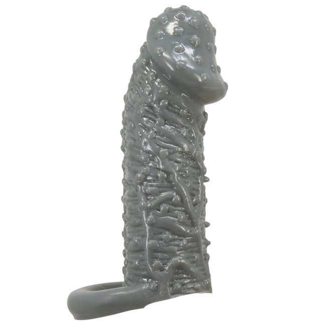 Nakładka z licznymi wypustkami i żyłami na całej długości na penisa dla par, czarna, oryginalny wygląd, długość 13 cm