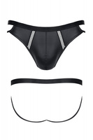 Czarne męskie stringi jock strap z efektem pusz-up powiększającym penisa