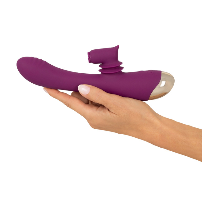 Purpurowy spryciarz – Silny wibrator z wahadłowym stymulatorem łechtaczki z delikatną szczoteczką