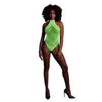 Fluorescencyjne, świecące w ciemnosci body z dekoltem typu halter, neonowa zieleń rozmiar XS/XL