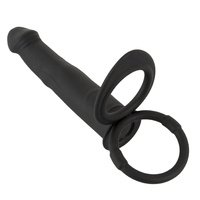 Dildo do podwójnej penetracji z ringiem erekcyjnym i ringiem na jądra, 13,1 cm, na pilota, wodoodporny IPX7, silikon