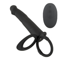 Dildo do podwójnej penetracji z ringiem erekcyjnym i ringiem na jądra, 13,1 cm, na pilota, wodoodporny IPX7, silikon