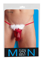 Męskie stringi a’la Mikołaj, świąteczne, z białym futerkiem