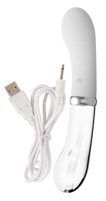 Hybrydowy, szklano-silikonowy, wygięty wibrator do punktu G z podświetleniem LED