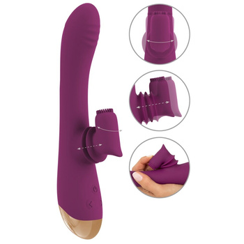 Purpurowy spryciarz – Silny wibrator z wahadłowym wibrującym stymulatorem łechtaczki z delikatną szczoteczką z silikonowych włosków, duży – długość 22,3 cm, wkładane 12 cm