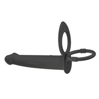 Dildo do podwójnej penetracji z ringiem erekcyjnym i ringiem na jądra, 13,1 cm, na pilota, wodoodporny IPX7, silikon