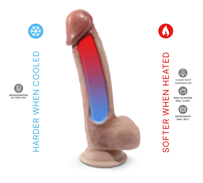 Realistyczne dildo z jądrami, z przyssawką, termoaktywne, silexpan i płynny silikon, rozmiar L 17,8 cm