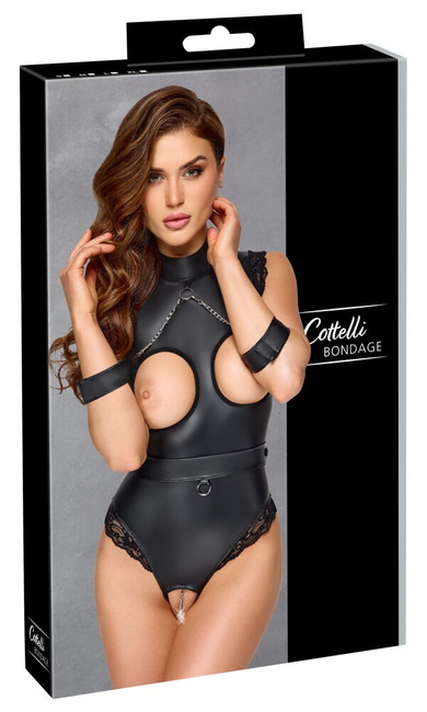 Body bez rękawów bez krocza Cottelli BONDAGE z odpinanym pasem do wiązania. 