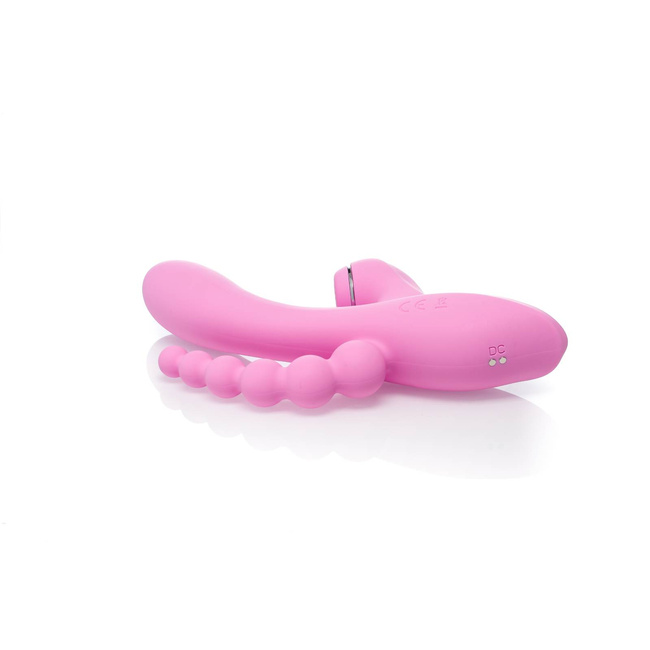 Potrójny pieszczoch – wibrator typu combo – trzy końcówki: wibrator do punktu G + powietrzny stymulator łechtaczki + dildo analne