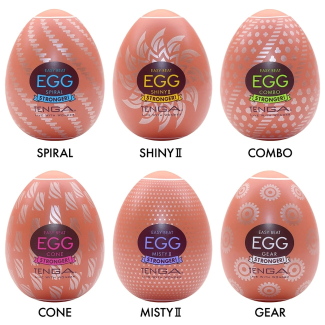 Siódmy bieg - masturbator jajko Tenga EGG Gear o grubszych ścianach z frezami w kształcie kół zębatych po wewnętrznej stronie, seria Hard Boiled (STRONGER)