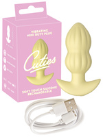 Wibrujący pieszczoch analny Cuties. Rowkowany, o zmiennej grubości, kolor żółty, silikon