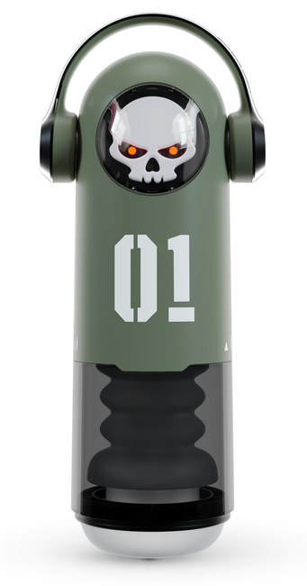 Duży masturbator 3w1 z wibracjami, ruchem posuwistym, z grzaniem i świecącą czaszką