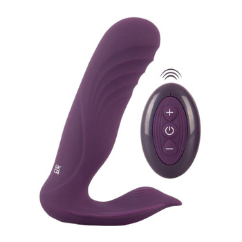 Purpurowa Promenada – wodoodporny wibrator spacerowy, domajtkowy na pilota.