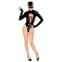 Body sznurowane z maską z uszami Black Level - Vinyl Body & Mask S