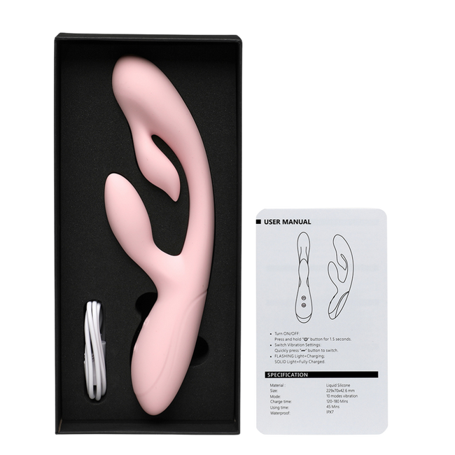 Mocny, różowy wibrator z dwoma królikami do łechtaczki i punktu G ! Wodoodporny IPX7, dł. 24 cm