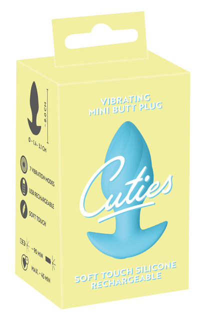 Wibrujący pieszczoch analny Cuties. Rowkowany, o zmiennej grubości, , kolor niebieski silikon