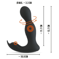 Masażer prostaty, silnie wibrujący, z rotującą główką i stymulacją krocza, 2 silniki, silikon, 13,7 cm / 11,7 cm wkładane, sterowany pilotem, wodoodporny IPX7