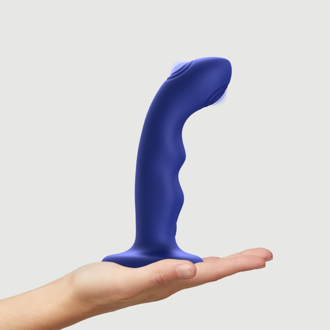 Francja-elegancja - luksusowe wibrujące dildo do punktu G z podwójnym pulsatorem membranowym, na przyssawkę, 13 cm, kolor nocny granat, silikonowe