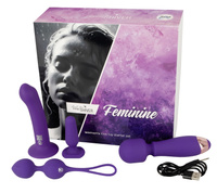 Zestaw startowy dla kobiet , 4 elementy: masażer z wibracjami, plug anal, kulki waginalne i dildo z przyssawką