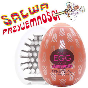 Salwa przyjemności - masturbator jajko Tenga EGG Cone o wewnętrznej powierzchni w kształcie ciasno ułożonych spiralnie skręconych stożków z rozetką na szczycie, seria Hard Boiled (STRONGER)