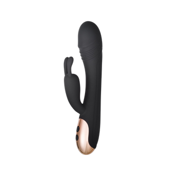 Mocny, czarny wibrator z królikiem z dwoma wypustkami w kształcie uszu królika, IPX6, dł. 20 cm