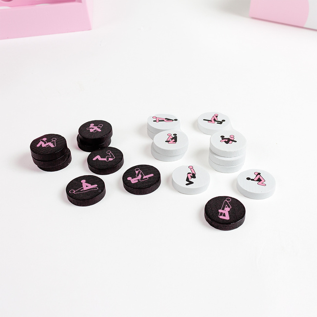 Zwycięska czwórka – gra erotyczna. 42 żetony z pozycjami i tablica do gry. Ułóż 4 w rzędzie i wygraj seks!