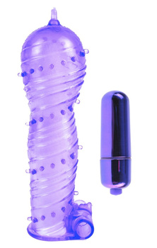 Duża nakładka na penisa z wibracjami fioletowa