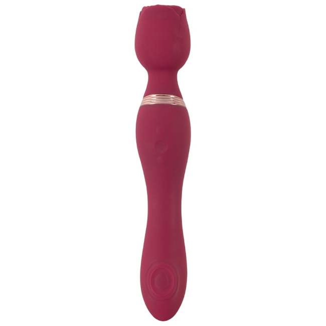 Zmysłowa Rosemary – 2w1: elastyczna, duża, silna różdżka z główką w kształcie róży + pulsacyjny wibrator punktowy, 2 silniki, kolor burgundowy  