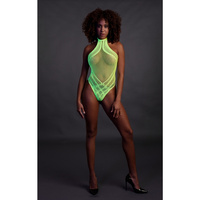 Fluorescencyjne, świecące w ciemnosci body z dekoltem typu halter, neonowa zieleń rozmiar XS/XL
