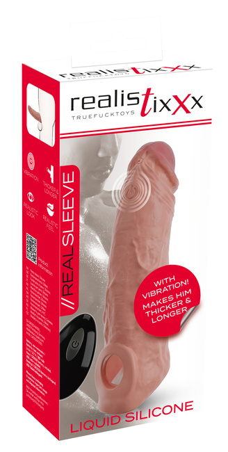 Nakładka na penisa wydłużająca o 6,5 cm, z pierścieniem na jądra, z wibracjami, sterowanie pilotem