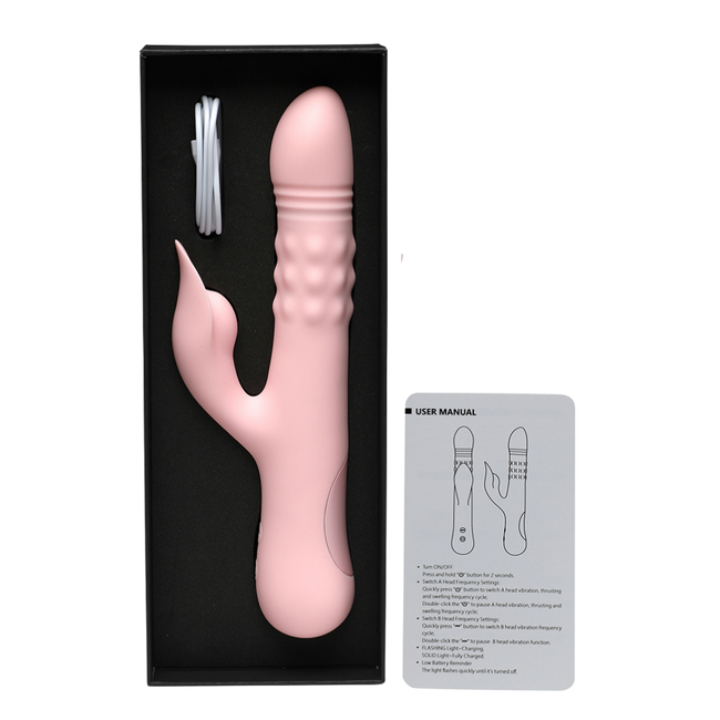 Wibrator posuwisty z pierścieniem koralików i królikiem, wodoodporny IPX7, dł. 24 cm