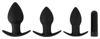 Zestaw trzech wibrujących korków analnych Ø 3,3 cm, Ø 3,9 cm, Ø 4,5 cm, wymienny bulletem, silikon