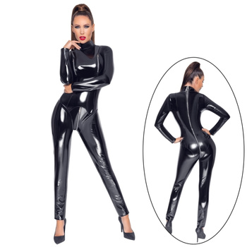 Dopasowany kombinezon winyl BLACK LEVEL czarny catsuit