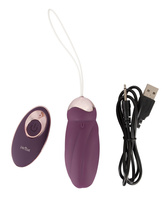 Purpurowe jajeczko z wibracjami i potrójnym wirującym pierścieniem koralików, dł. 9 cm, Ø 3,4 cm