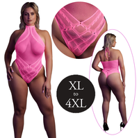 Fluorescencyjne, świecące w ciemnosci body z dekoltem typu halter, neonowy róż rozmiar XL/XXXXL