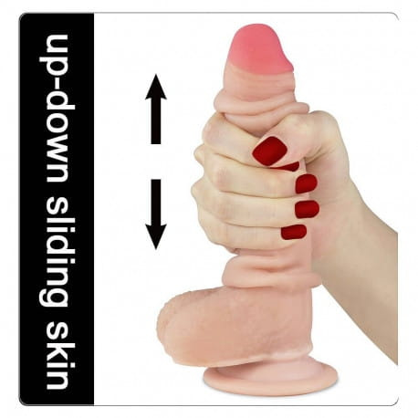 Prawdziwy penis! Dildo z przesuwaną skórą i przyssawką 21 cm