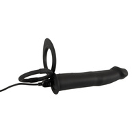 Dildo do podwójnej penetracji z ringiem erekcyjnym i ringiem na jądra, 13,1 cm, na pilota, wodoodporny IPX7, silikon
