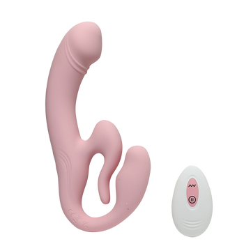 Mocny, różowy wibrator STRAPON, do łechtaczki i punktu G, na pilot, wodoodporny IPX7