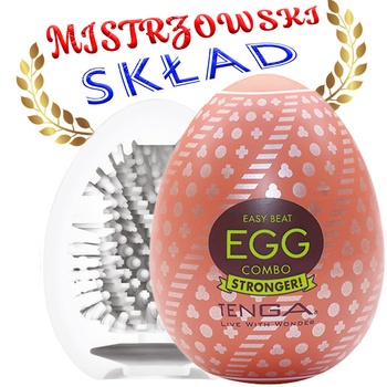 Mistrzowski skład - masturbator jajko Tenga EGG Combo o wewnętrznej powierzchni w kształcie układających się w spirale wypustek o różnych kształtach, seria Hard Boiled (STRONGER)