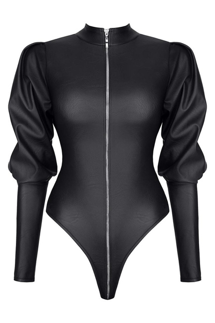 Body z czarnej ekologicznej tkaniny skóropodobnej