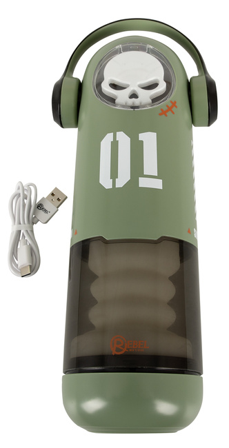 Duży masturbator 3w1 z wibracjami, ruchem posuwistym, z grzaniem i świecącą czaszką