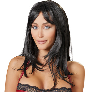 Szalona brunetka – długa peruka w stylu blunt bangs, długość 50 cm, poliester, kolor: brunetka