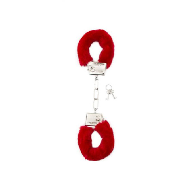 Czerwone kajdanki z futerkiem Shots Toys Furry Handcuffs Red na kluczyk