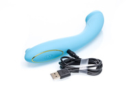 Bardzo elastyczny całuśny pieszczoch wibrator dwustronny do punktu G z powietrznym stymulatorem łechtaczki, błękit electric blue 22,5 cm / 16,5 cm wkładane