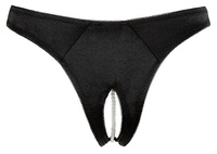 Satynowe figi z otwartym kroczem typu slip ouvert, ze sznureczkiem perełek stymulujących łechtaczkę