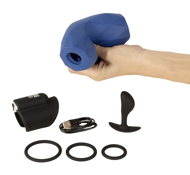 Męski zestaw - wibrujący masturbator, masturbator manualny, masażer prostaty i potrójny pierścień erekcyjny